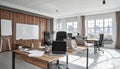 Modern Office Workspace with City View Royalty Free Stock Photo