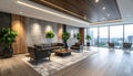 Modern Office Lounge with City View Royalty Free Stock Photo