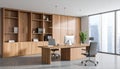 Modern Executive Office with Floor-to-Ceiling Windows Royalty Free Stock Photo