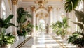 Luxurious Grand Hall with Lush Greenery Royalty Free Stock Photo