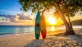 Surfing Sunset Serenity Royalty Free Stock Photo