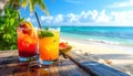 Tropical Cocktails on a Beach Table Royalty Free Stock Photo