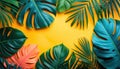 Tropical Foliage Border on Yellow Background Royalty Free Stock Photo