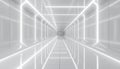 Clean sci-fi corridor with glowing LED lines and geometric minimalism. Royalty Free Stock Photo