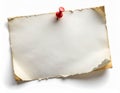 Aged Paper Note with Red Push Pin Royalty Free Stock Photo