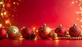 Gradient Red-to-Gold Christmas Scene with Glowing Lights and Ornate Ornaments Royalty Free Stock Photo