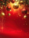 Gradient Red-to-Gold Christmas Scene with Glowing Lights and Ornate Ornaments Royalty Free Stock Photo