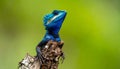 Blue-crested Lizard on tree with green background. Royalty Free Stock Photo