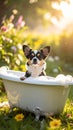 Cute Dog bathing in the tub Royalty Free Stock Photo