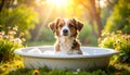 Cute Dog bathing in the tub Royalty Free Stock Photo