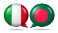 Flags of Italy and bangladesh inside chat bubbles isolated on white. 3D illustration Royalty Free Stock Photo