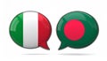 Flags of Italy and bangladesh inside chat bubbles isolated on white. 3D illustration Royalty Free Stock Photo