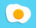 Fried egg vector flat illustration on blue background. Royalty Free Stock Photo