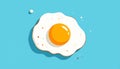 Fried egg vector flat illustration on blue background. Royalty Free Stock Photo
