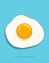 Fried egg vector flat illustration on blue background. Royalty Free Stock Photo