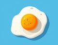 Fried egg vector flat illustration on blue background. Royalty Free Stock Photo
