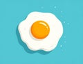 Fried egg vector flat illustration on blue background. Royalty Free Stock Photo