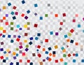 Geometric confetti vector background. Scatter of square elements. Random colored squa Royalty Free Stock Photo