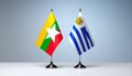 Myanmar and Uruguay flags the relationship with the table, gradient background. Vector Royalty Free Stock Photo