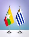Myanmar and Uruguay flags the relationship with the table, gradient background. Vector Royalty Free Stock Photo