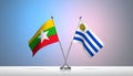 Myanmar and Uruguay flags the relationship with the table, gradient background. Vector Royalty Free Stock Photo
