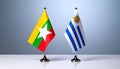 Myanmar and Uruguay flags the relationship with the table, gradient background. Vector Royalty Free Stock Photo