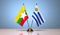 Myanmar and Uruguay flags the relationship with the table, gradient background. Vector Royalty Free Stock Photo