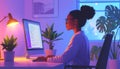 Focused African American Woman Coding at Night Royalty Free Stock Photo
