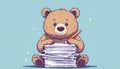 Studious Cartoon Teddy Bear Writing on Paper Stack Royalty Free Stock Photo