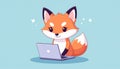 Cute Cartoon Fox Working on Laptop Computer Royalty Free Stock Photo