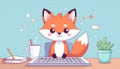 Cute Cartoon Fox Working at a Desk Royalty Free Stock Photo