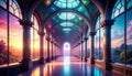 Enchanted Palace Corridor with Sunrise View Royalty Free Stock Photo