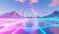 Retro Futuristic Neon Grid Landscape with Portal Royalty Free Stock Photo
