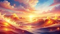 Epic Fantasy Ocean Sunset with Luminous Golden Waves Royalty Free Stock Photo