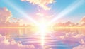 Surreal Seascape with Heavenly Light and Pastel Clouds Royalty Free Stock Photo