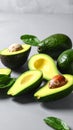 Tasty ripe green avocados on grey background Royalty Free Stock Photo