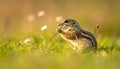 Cute Ground squirrel, Spermophilus pygmaeus, eats the grass. Side view Royalty Free Stock Photo