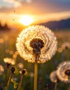 Dandelion backlighted by the sun. close up Royalty Free Stock Photo