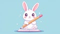 Cute Cartoon Bunny Writing with a Pencil Royalty Free Stock Photo