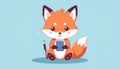 Cute Cartoon Fox with Smartphone and Digital Pen Royalty Free Stock Photo