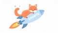 Cute Fox Riding a Growth Rocket - Business Success Concept Royalty Free Stock Photo