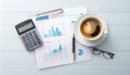 Business and Finance Workspace with Coffee and Financial Report Royalty Free Stock Photo