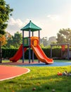 Minimal Outdoor Daycare Play Area with One Colorful Slide Royalty Free Stock Photo