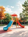 Minimal Outdoor Daycare Play Area with One Colorful Slide Royalty Free Stock Photo