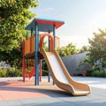 Minimal Outdoor Daycare Play Area with One Colorful Slide Royalty Free Stock Photo