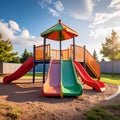 Minimal Outdoor Daycare Play Area with One Colorful Slide Royalty Free Stock Photo