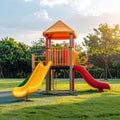 Minimal Outdoor Daycare Play Area with One Colorful Slide Royalty Free Stock Photo