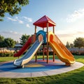 Minimal Outdoor Daycare Play Area with One Colorful Slide Royalty Free Stock Photo