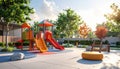 Minimal Outdoor Daycare Play Area with One Colorful Slide Royalty Free Stock Photo