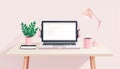 Minimalist Home Office Desk with Laptop and Accessories Royalty Free Stock Photo